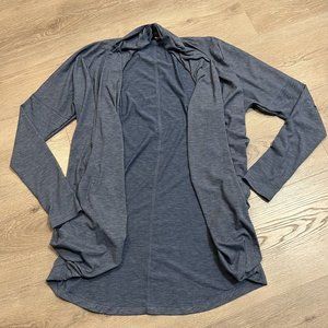 Lucy Heathered Blue Long‎ Sleeve Open Waterfall Cardigan Pockets Thin Size Small